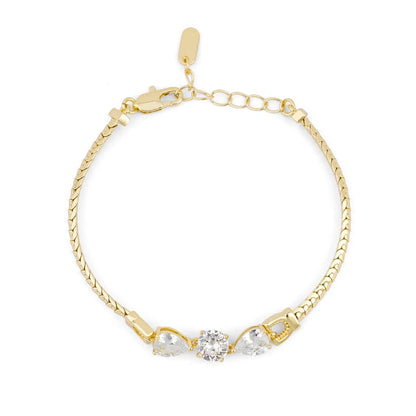 14k Elegant CZ Heart Snake Chain Bracelet