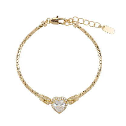14k Elegant CZ Heart Snake Chain Bracelet