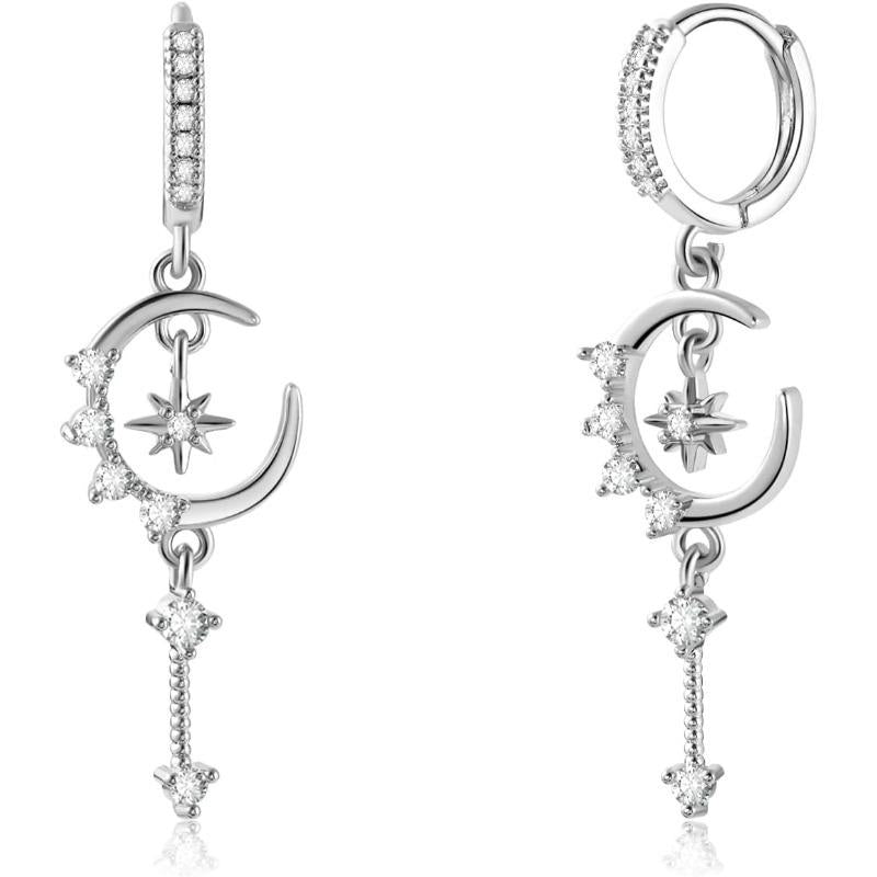 Elegant Crescent Moon & North Star Hoop Earrings