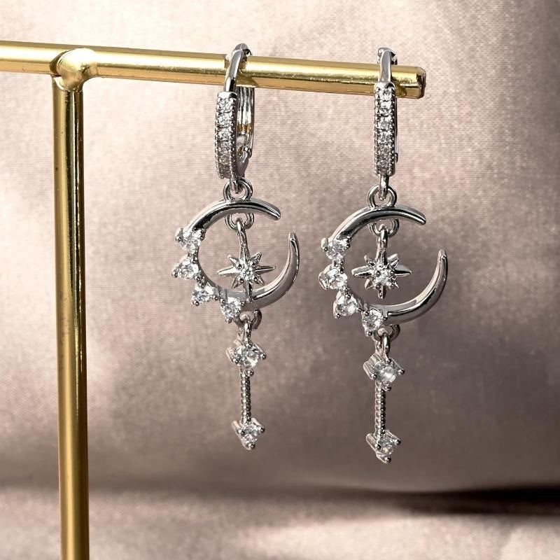 Elegant Crescent Moon & North Star Hoop Earrings