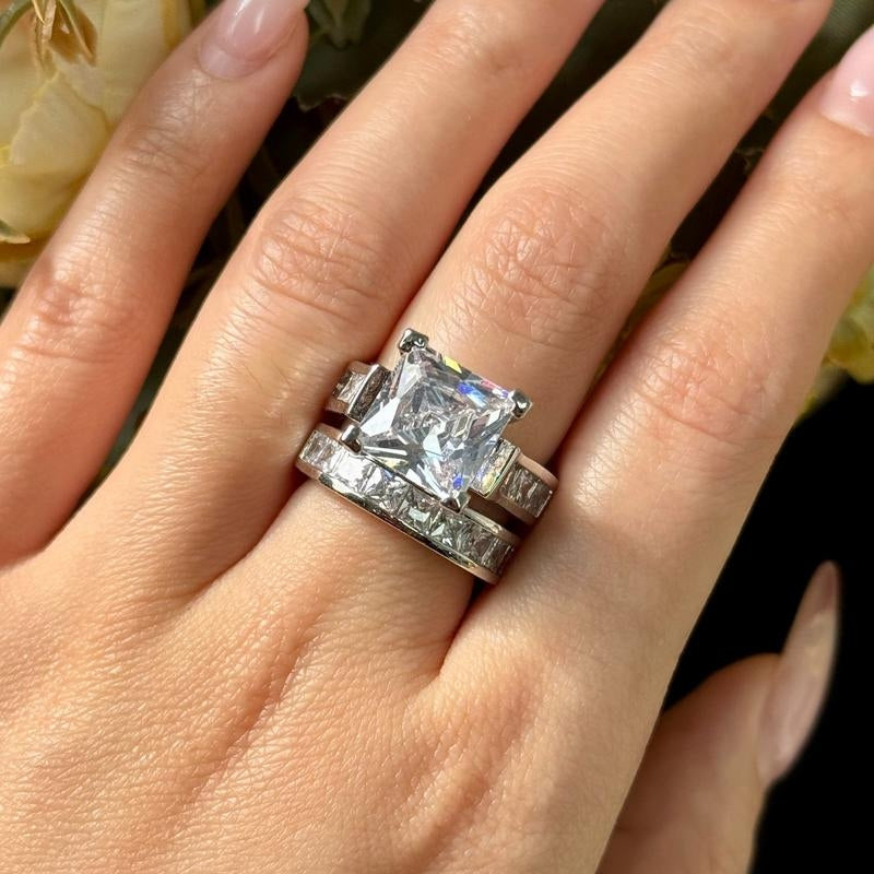 2pc Square Cut Diamond Ring Stack