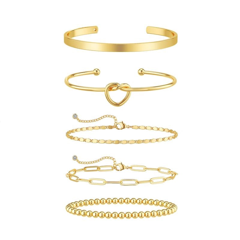 14k 5pc Beaded Knot Bracelet Stack