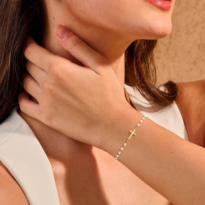 2pc Dainty Pearl & Cross Necklace & Bracelet Set