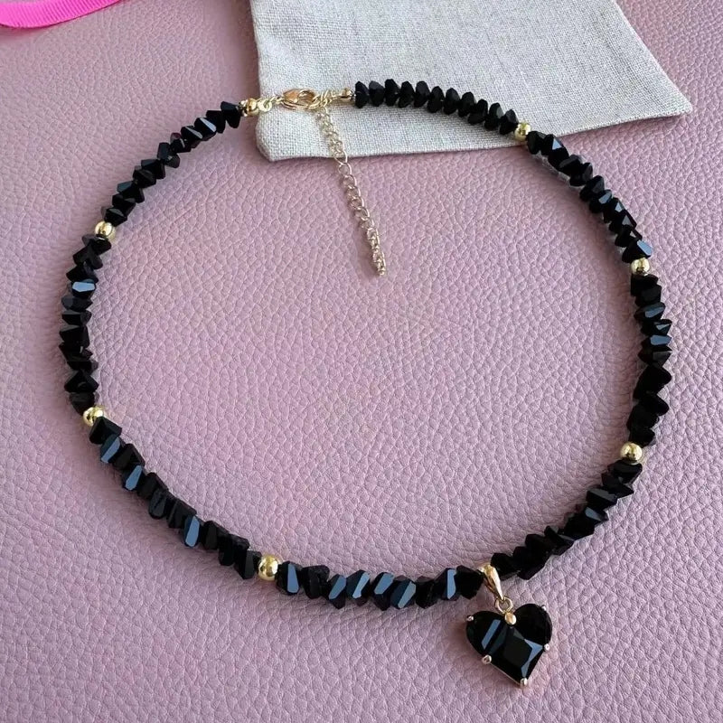 Crystal Chain Heart Pendant Choker Necklace