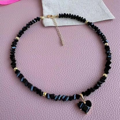 Crystal Chain Heart Pendant Choker Necklace