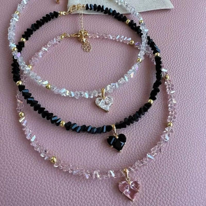 Crystal Chain Heart Pendant Choker Necklace