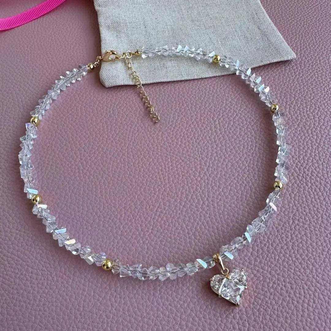 Crystal Chain Heart Pendant Choker Necklace