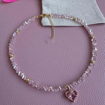 Crystal Chain Heart Pendant Choker Necklace