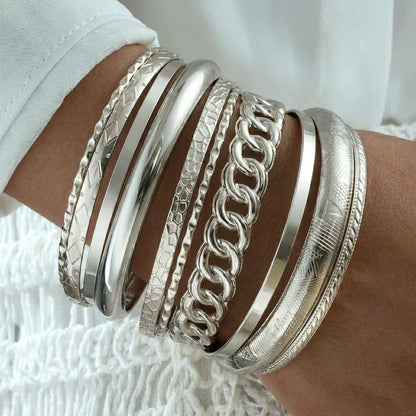 14k 10pc Chunky Variety Bracelet Stack