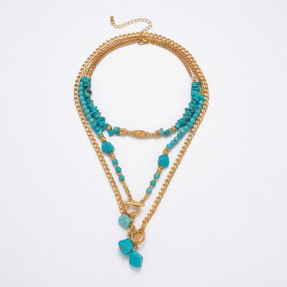 3pc Boho Toggle Clasp Turquoise Accented Necklace Stack